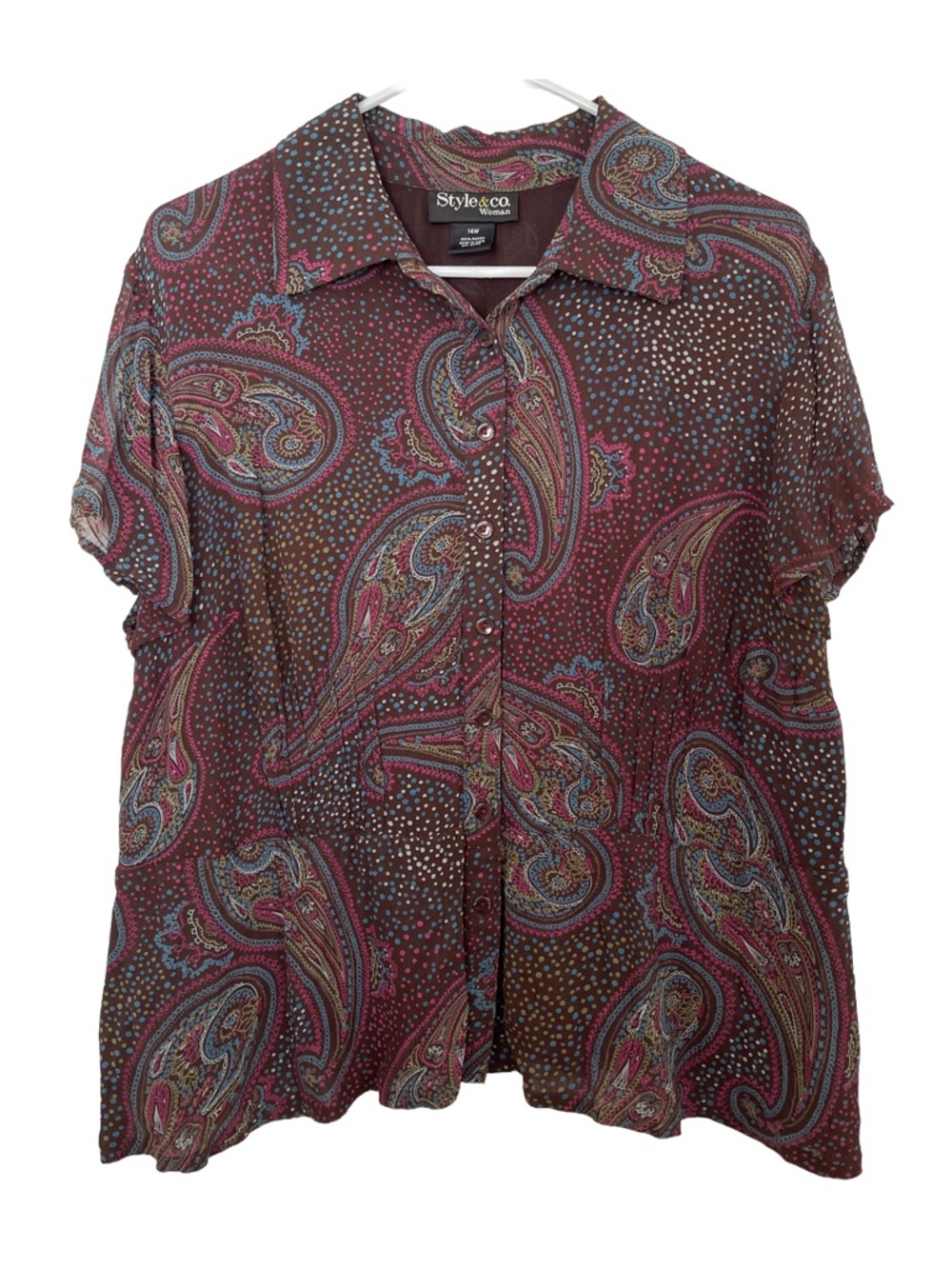 Style & Co Peplum Button Up Top Paisley 14W
